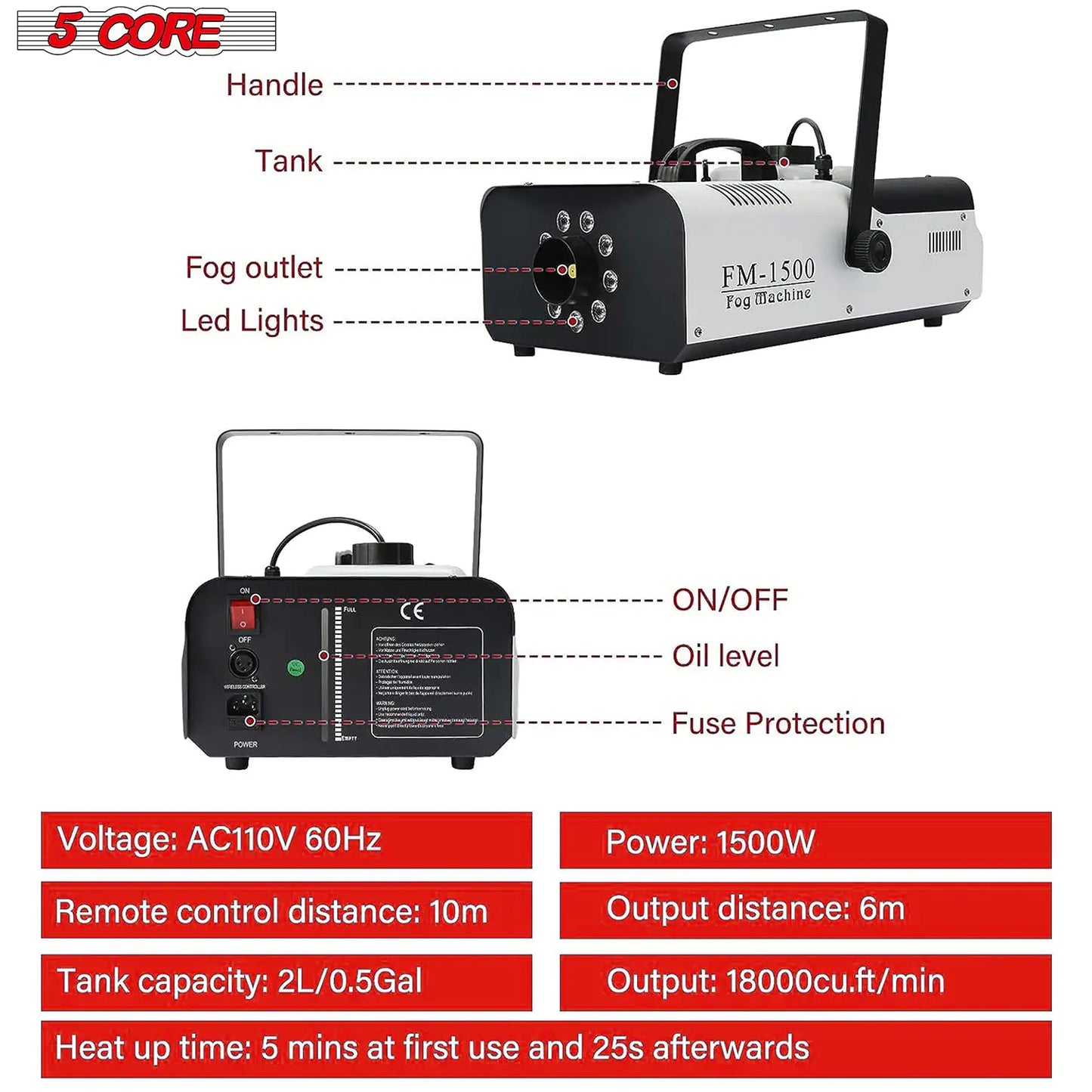 Fog Machine LED Indoor Outdoor 1500W 6000CFM (2.5L Tank)