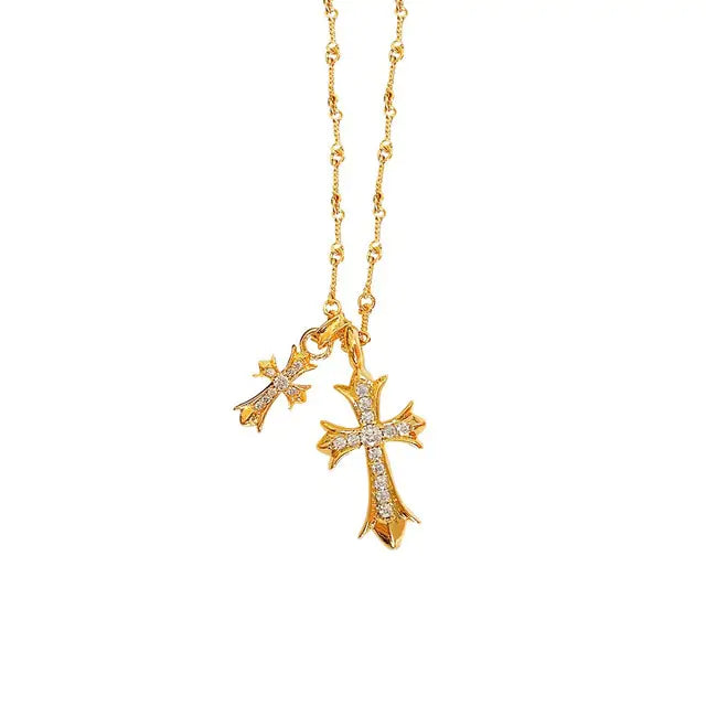 Zircon Double Cross Necklace