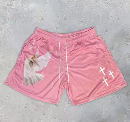 Angel Y2K Cross Print Gym Shorts