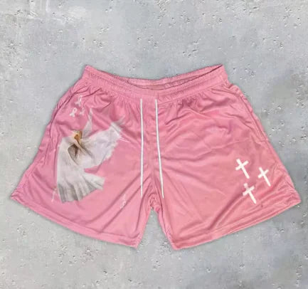 Angel Y2K Cross Print Gym Shorts