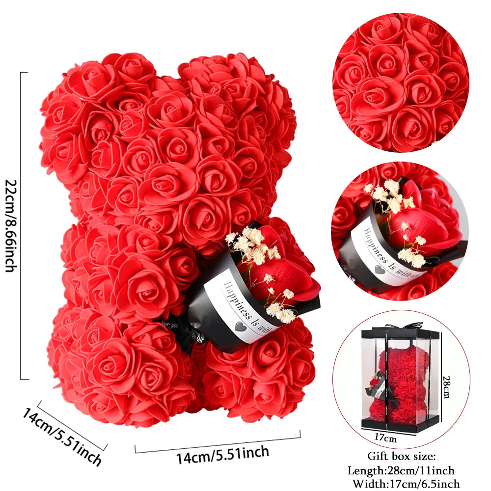 Teddy Rose Bear with Bouquet 1/2pc 25cm netstar®