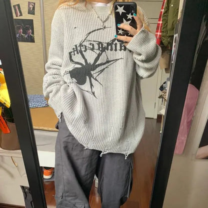 Spider Print Gothic Y2K Sweater