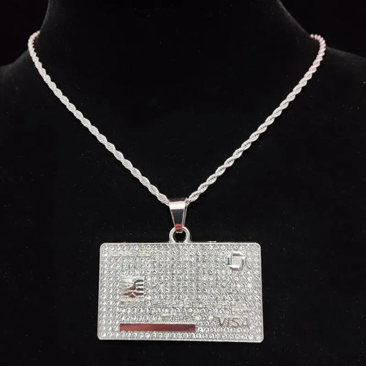 Iced Out Credit Card Pendant Necklace