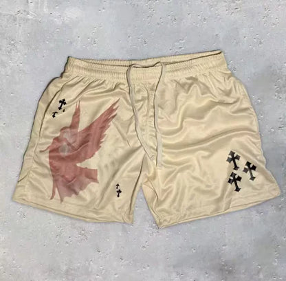 Angel Y2K Cross Print Gym Shorts