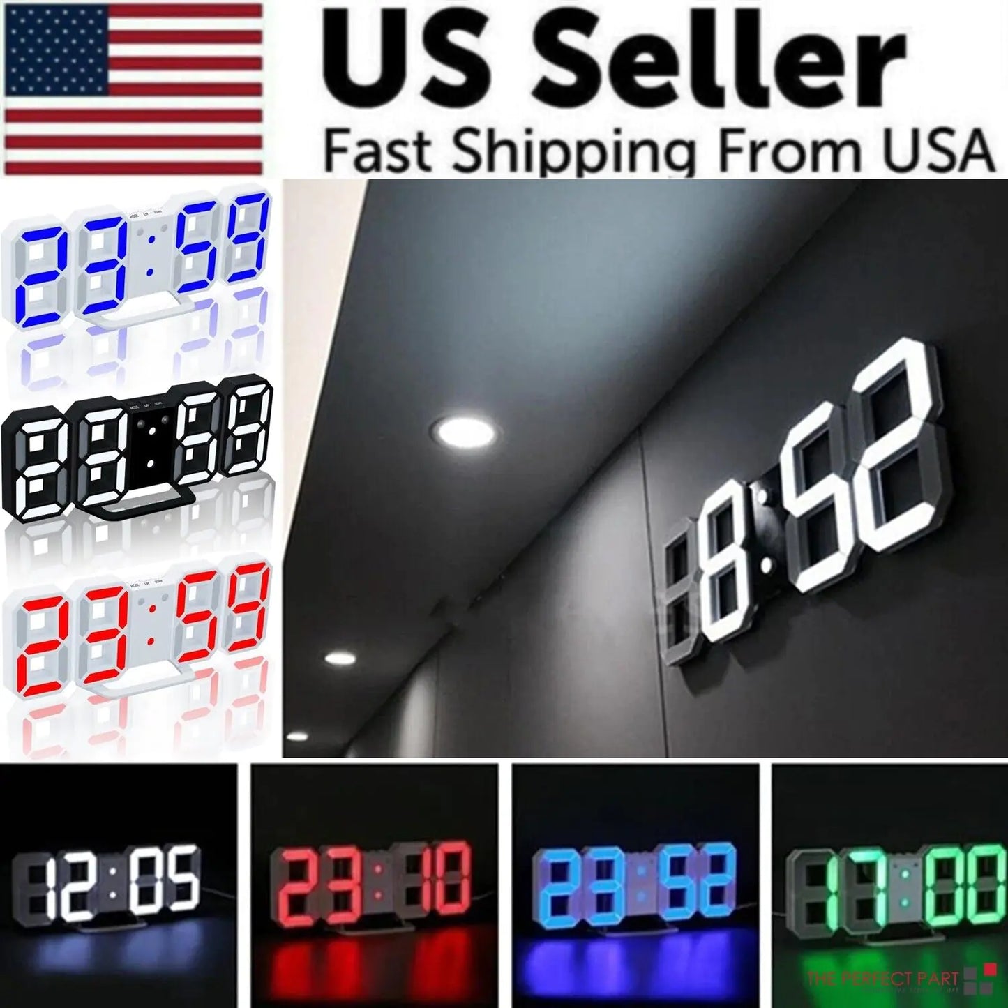 Digital 3D LED Alarm Clock Decor USB