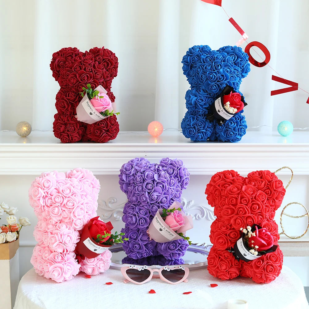 Teddy Rose Bear with Bouquet 1/2pc 25cm netstar®