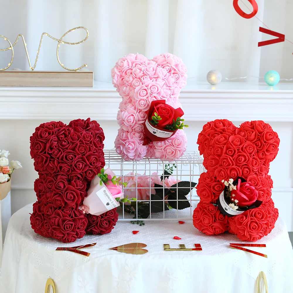 Teddy Rose Bear with Bouquet 1/2pc 25cm netstar®