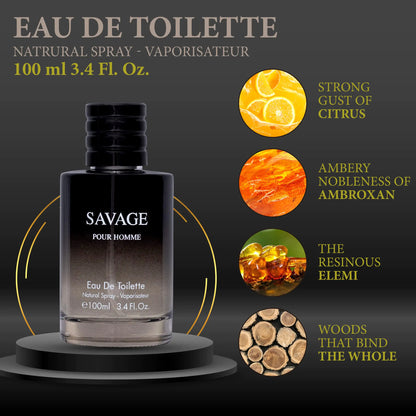 Savage for Men 3.4 Oz Men's Eau De Toilette Spray Refreshing & Warm Masculine Scent for Daily Use Men's Casual Cologne