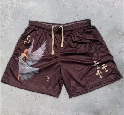 Angel Y2K Cross Print Gym Shorts