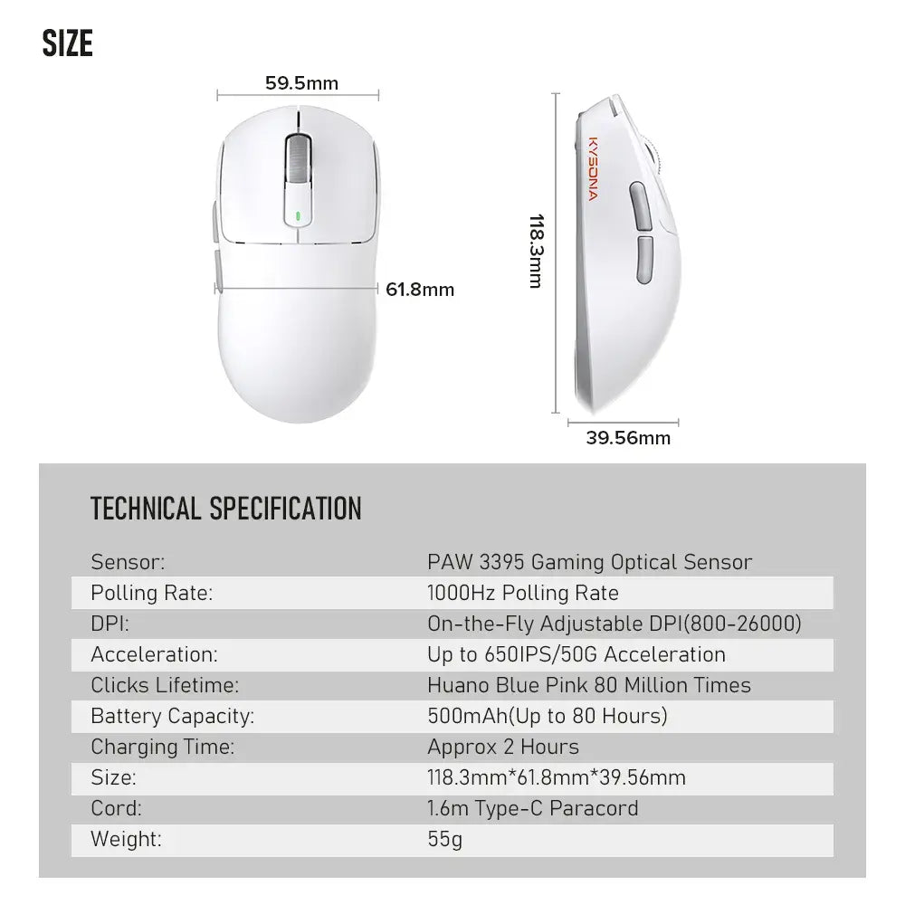 Kysona PAW White Wireless Esports Mouse netstar®