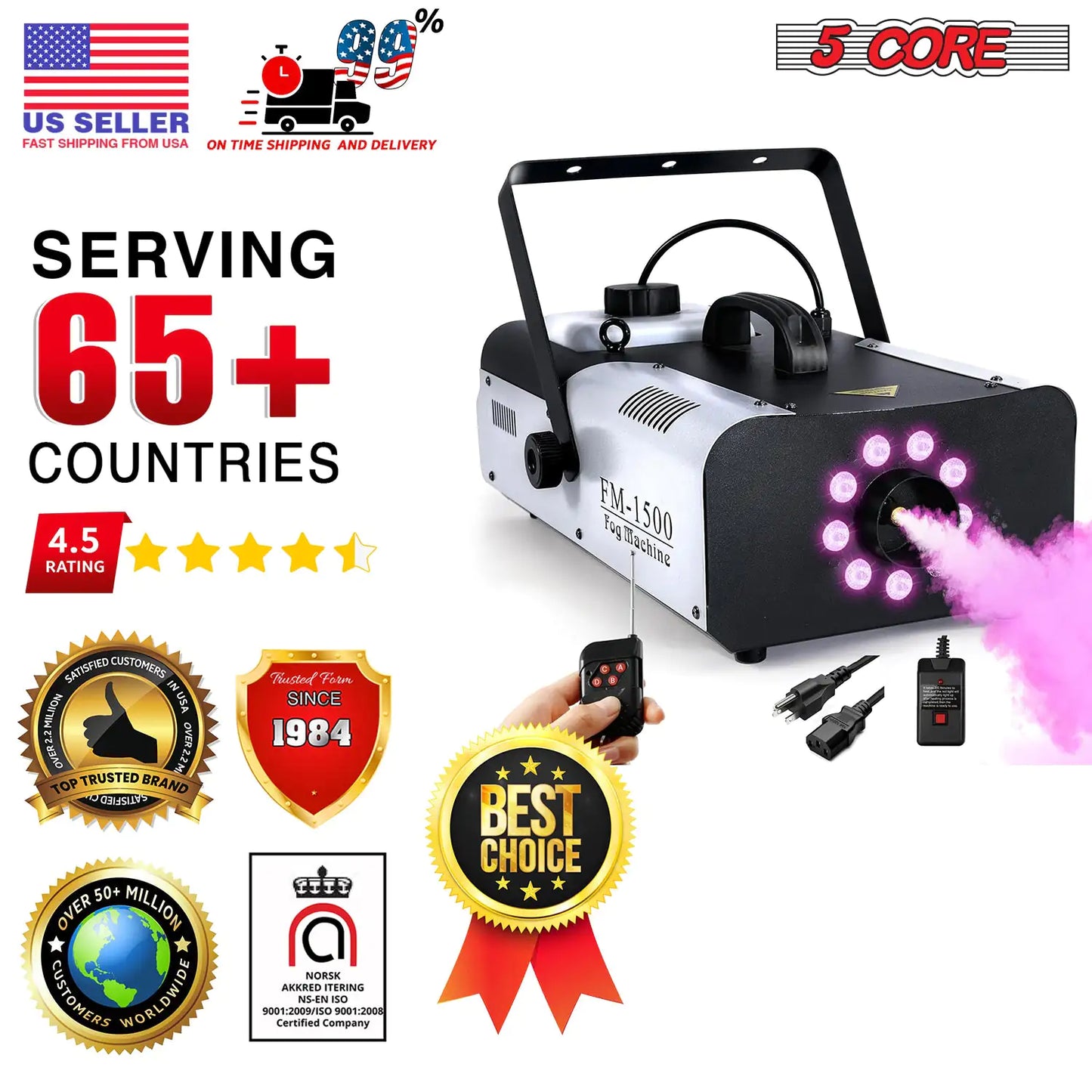 Fog Machine LED Indoor Outdoor 1500W 6000CFM (2.5L Tank)