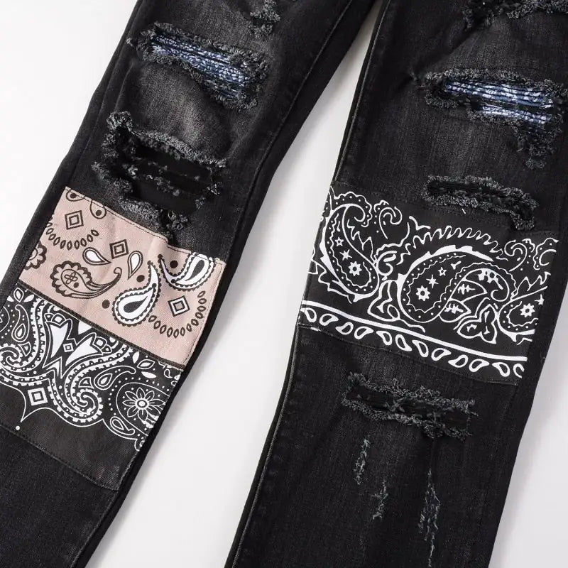 Denim Ripped Bandana Styled Jeans