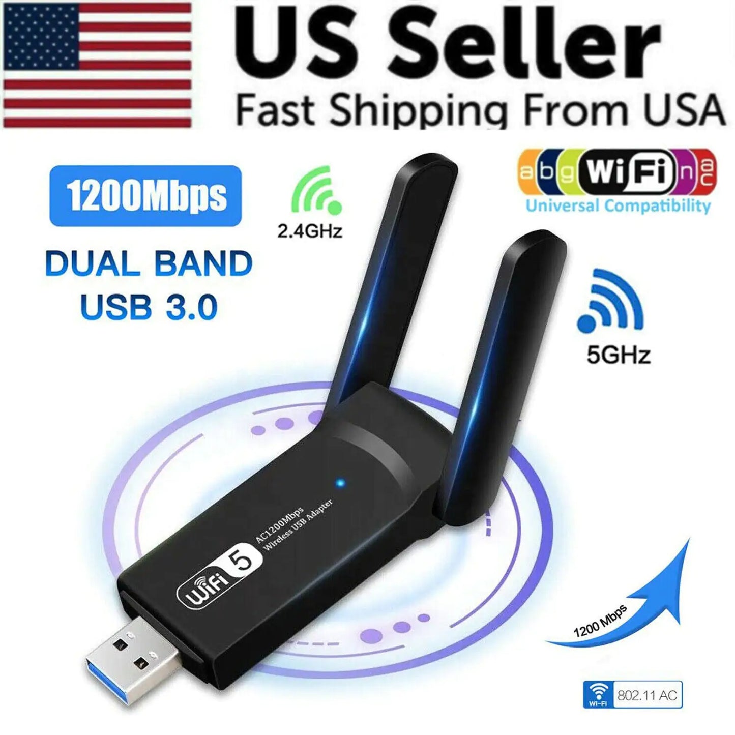 Computer & Console 1200Mbps Long Range 5GHz Wireless USB WiFi Adapter Antennas