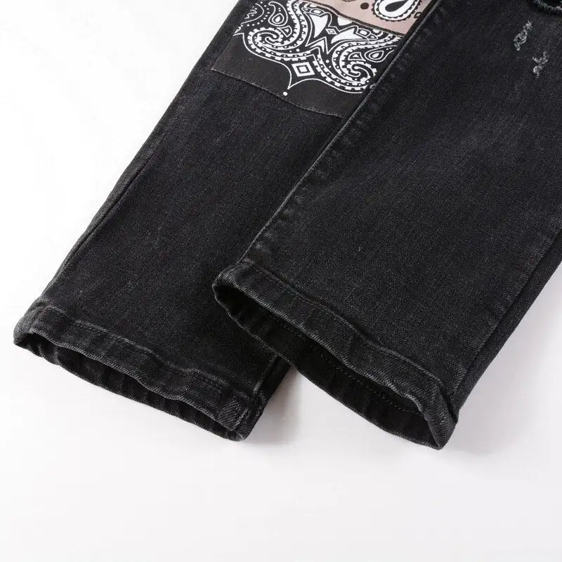 Denim Ripped Bandana Styled Jeans