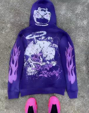 Skull Print Y2K Hoodie