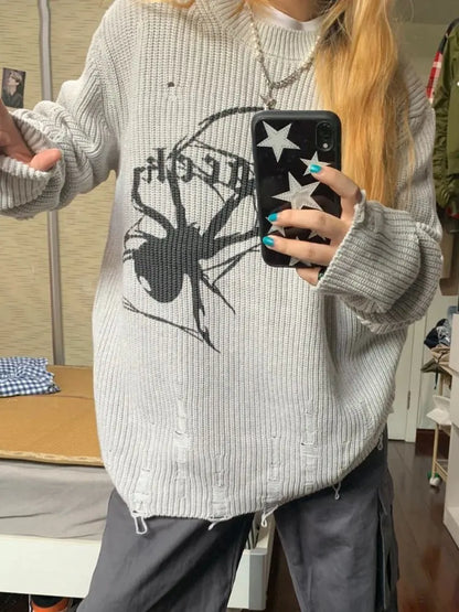 Spider Print Gothic Y2K Sweater