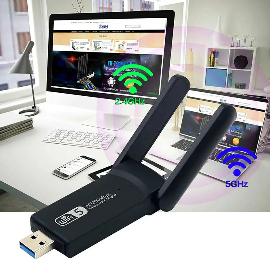 Computer & Console 1200Mbps Long Range 5GHz Wireless USB WiFi Adapter Antennas