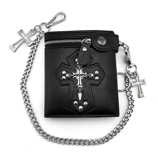 Cross Leather Wallet with Antique Chain