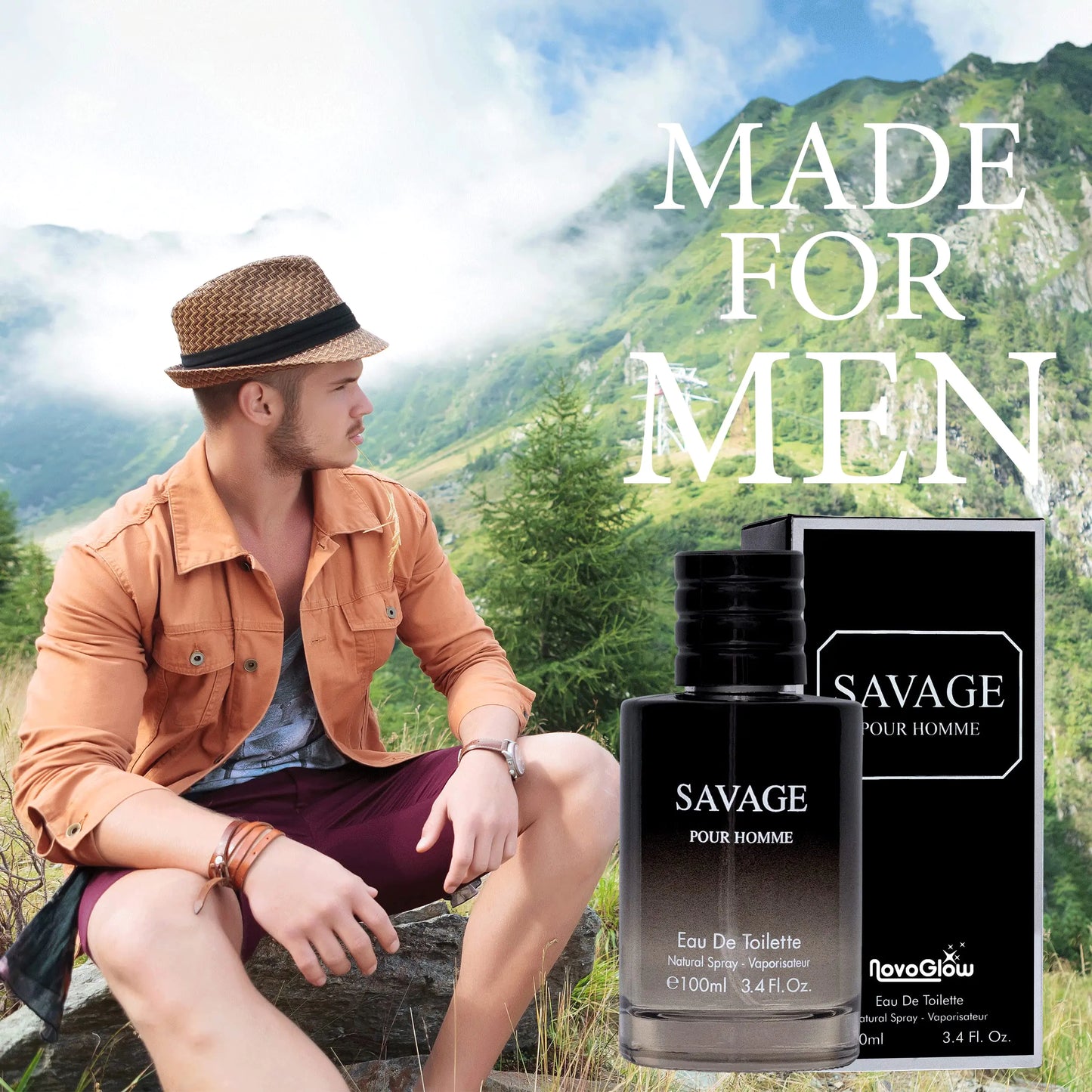 Savage for Men 3.4 Oz Men's Eau De Toilette Spray Refreshing & Warm Masculine Scent for Daily Use Men's Casual Cologne