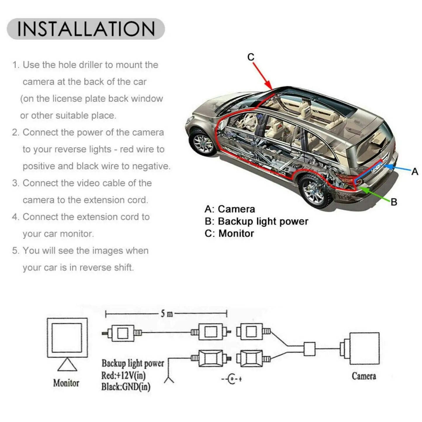 Car Rearview Reverse Camera HD Night Vision Waterproof 170°