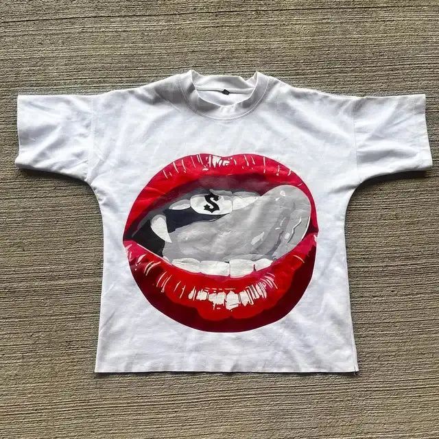 Oversized Y2K Lip Graphic T-Shirt