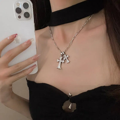 Zircon Double Cross Necklace