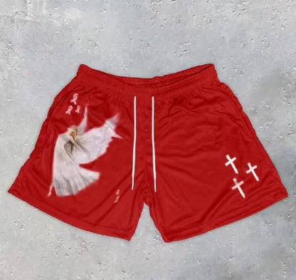 Angel Y2K Cross Print Gym Shorts