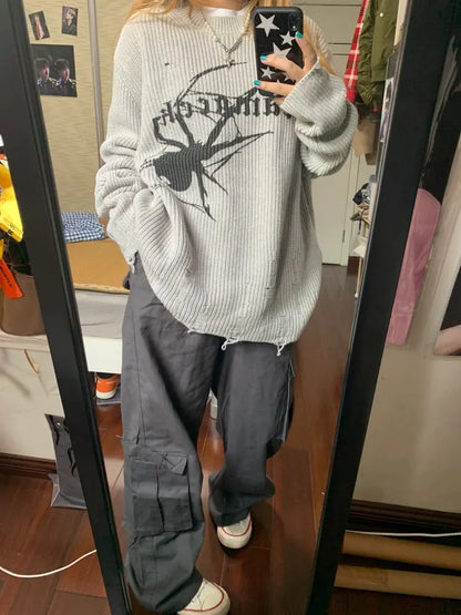 Spider Print Gothic Y2K Sweater