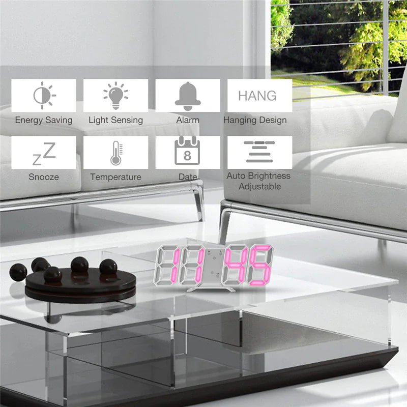 Digital 3D LED Alarm Clock Decor USB