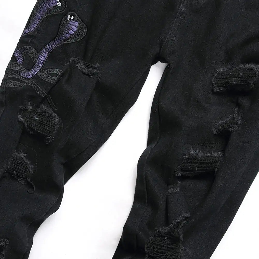 Black Python Jeans net star